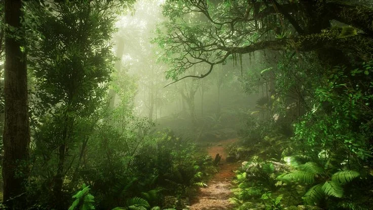 Jungle adventure game screenshot featuring lush tropical environment with ancient ruins and dense vegetation