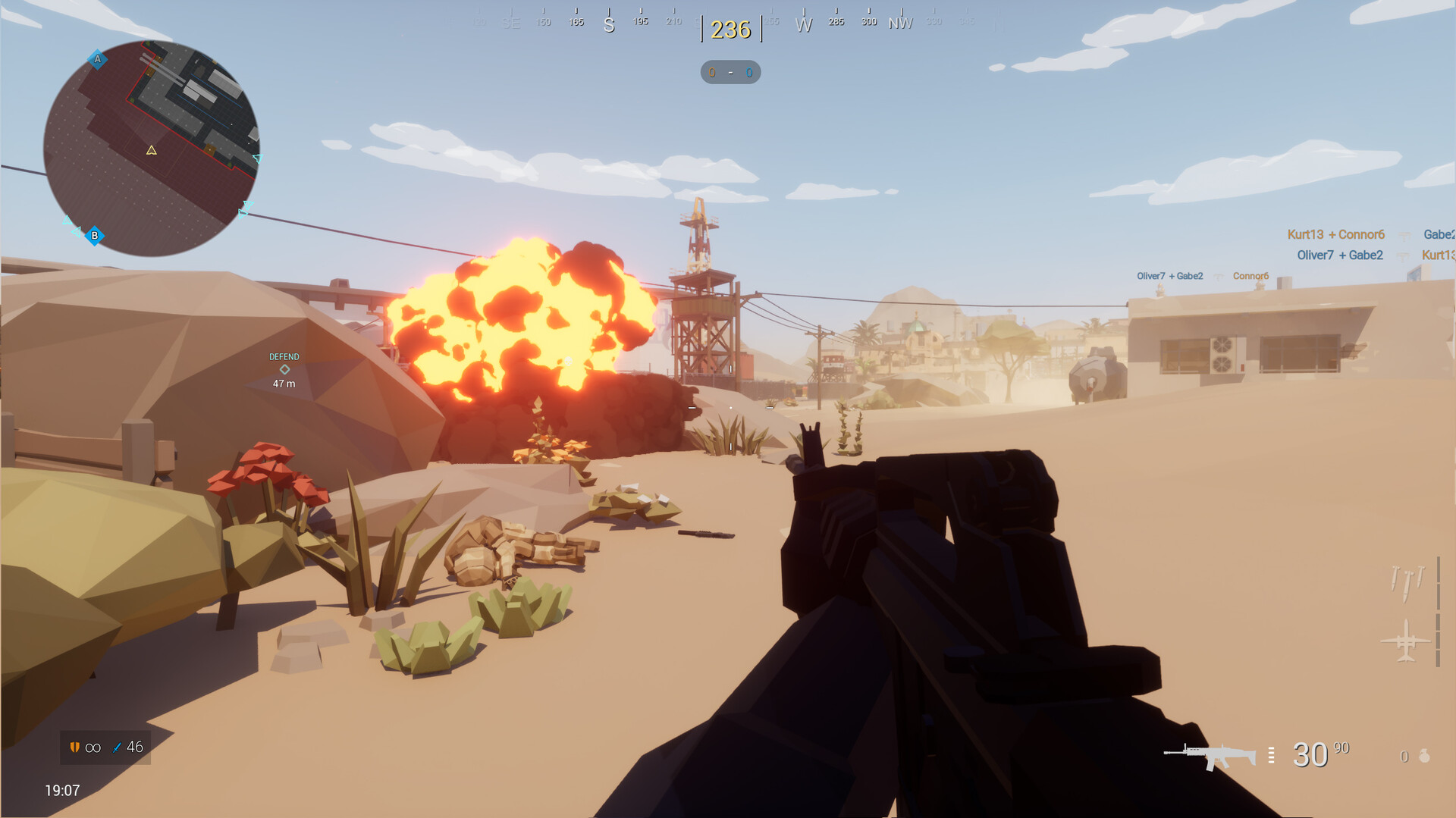 Delta Poly Block Ops low-poly tactical FPS featuring large-scale multiplayer battles with vehicles and infantry