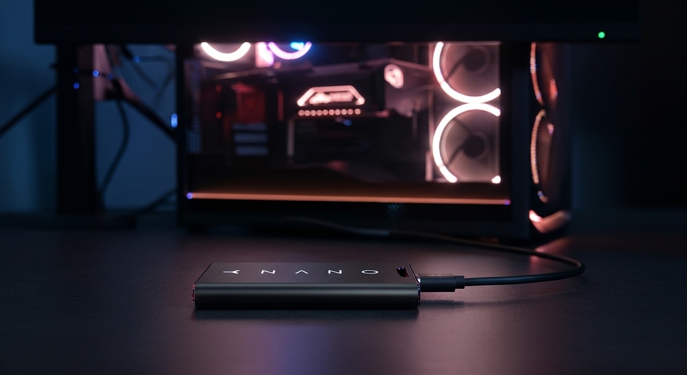 YOM NANO device connected to gaming PC